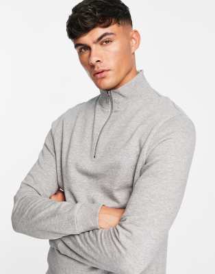 Gray Solid Textured Half Zipper Collared Sweatshirt main image 0