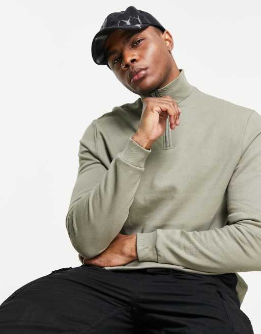 ASOS DESIGN half zip sweatshirt in green KHAKI