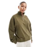 [ASOS DESIGN] ASOS DESIGN half zip sweatshirt in khaki-Green M KHAKI