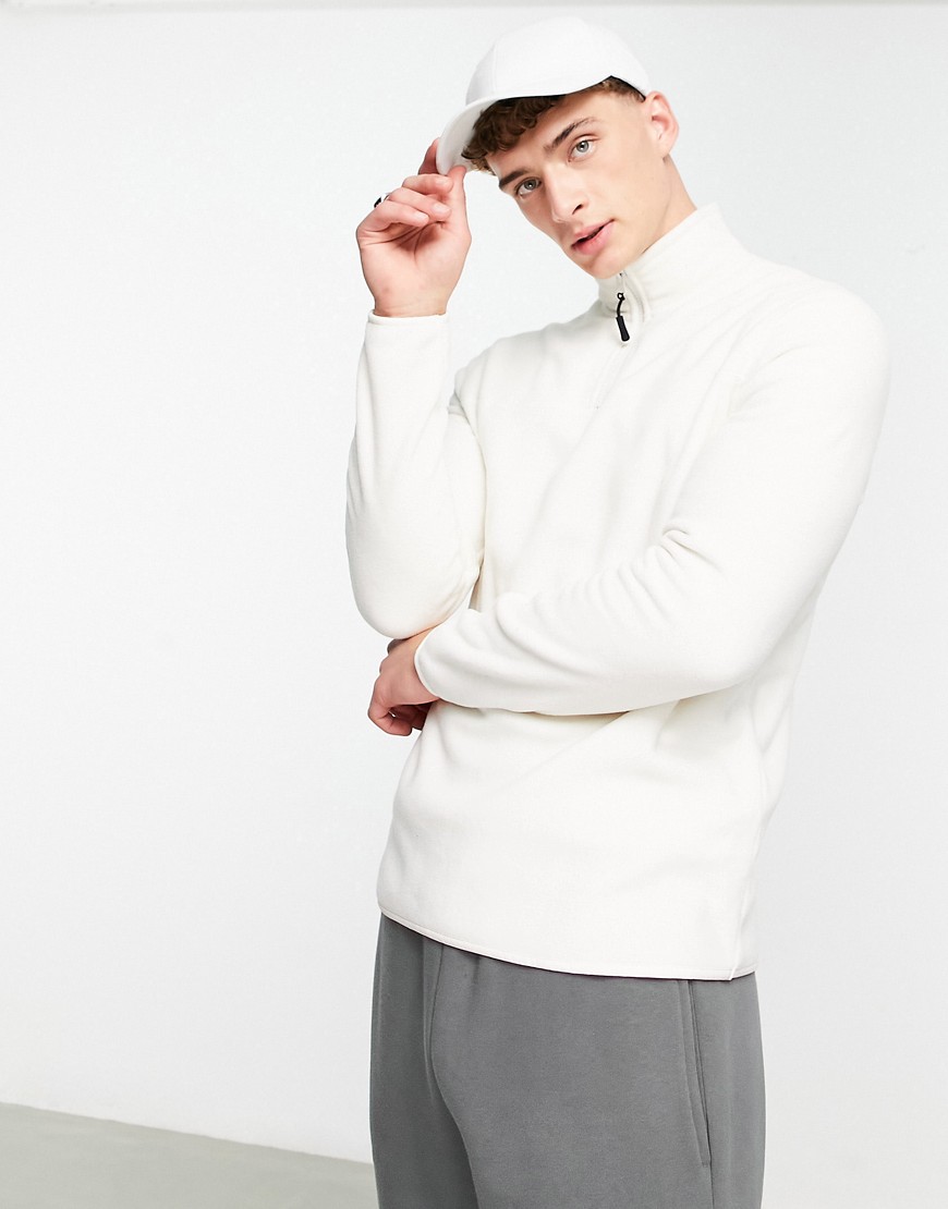 ASOS DESIGN half zip sweatshirt in off white polar fleece-Grey