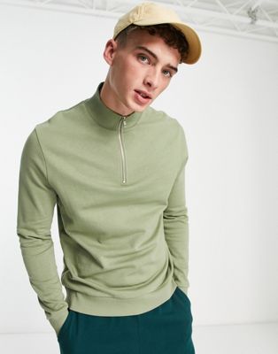 ASOS DESIGN half zip sweatshirt in oil green