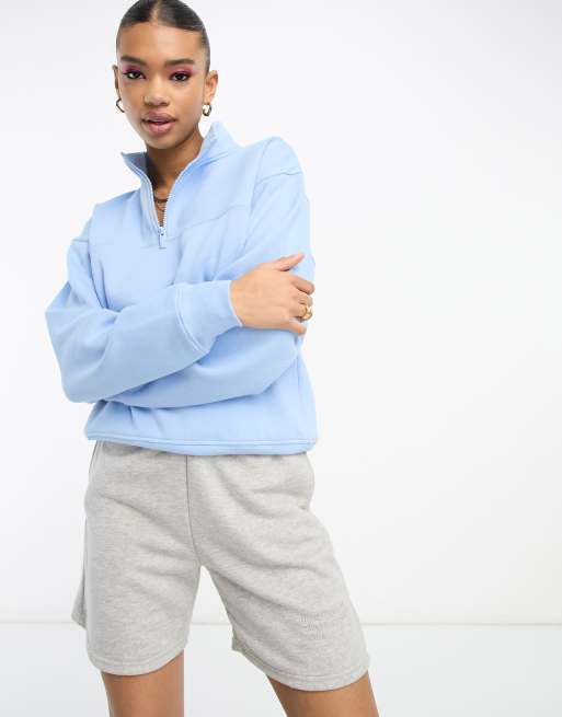 ASOS DESIGN half zip sweatshirt in sky blue