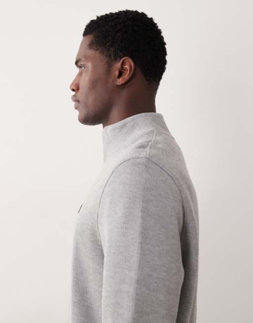 ASOS DESIGN half zip sweatshirt with rubberised badge in grey marl, 4 of 5