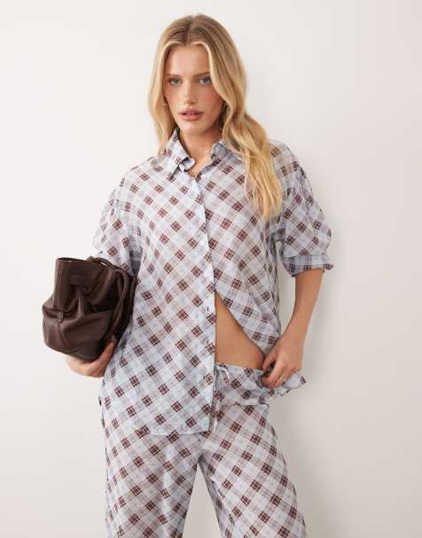 ASOS DESIGN - Halfdoorschijnend geruit overhemd met lange pasvorm in blauw - view 1