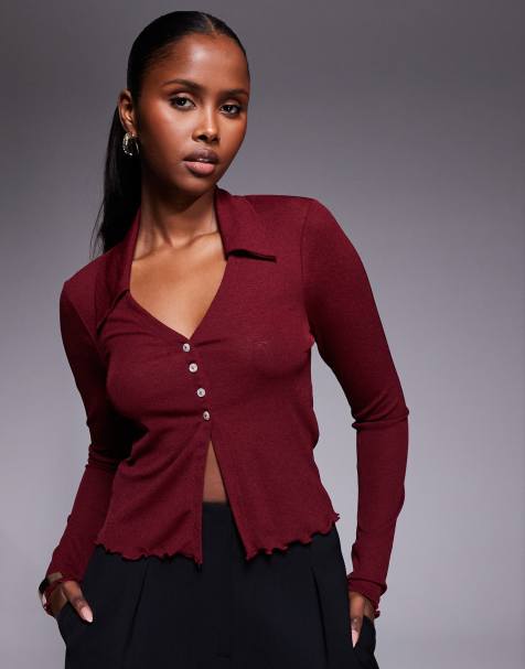 ASOS DESIGN - Halfdoorschijnend overhemd met lange mouwen in bordeauxrood - view 1