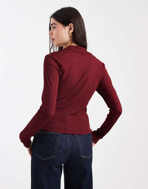 ASOS DESIGN - Halfdoorschijnend overhemd met lange mouwen in bordeauxrood, 4 van 4