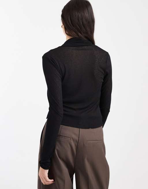 ASOS DESIGN - Halfdoorschijnend overhemd met lange mouwen in zwart, 4 van 4