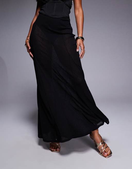 ASOS DESIGN - Halfdoorschijnende godet maxi rok in zwart, 2 van 5