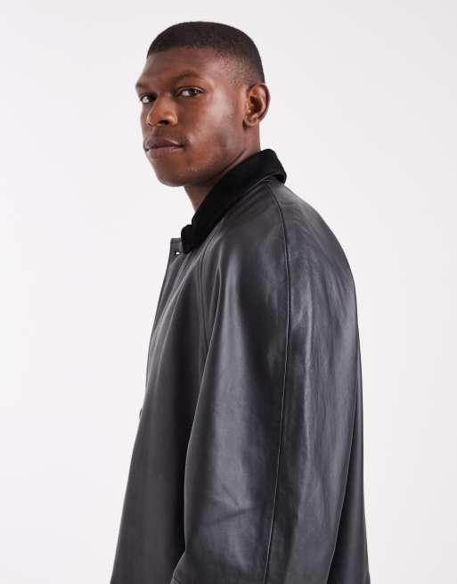 ASOS DESIGN - Halflang coachjack van echt leer in zwart, 4 van 5