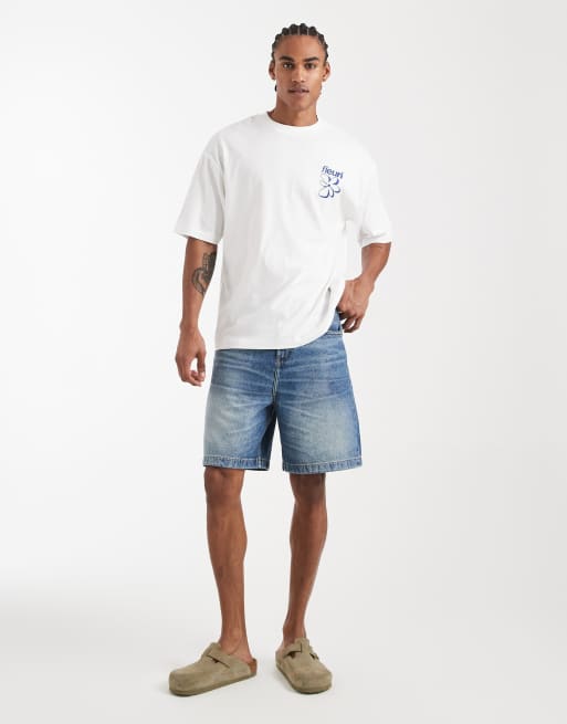 ASOS DESIGN - Halflange denim jort in blauw met donkere wassing, 2 van 5