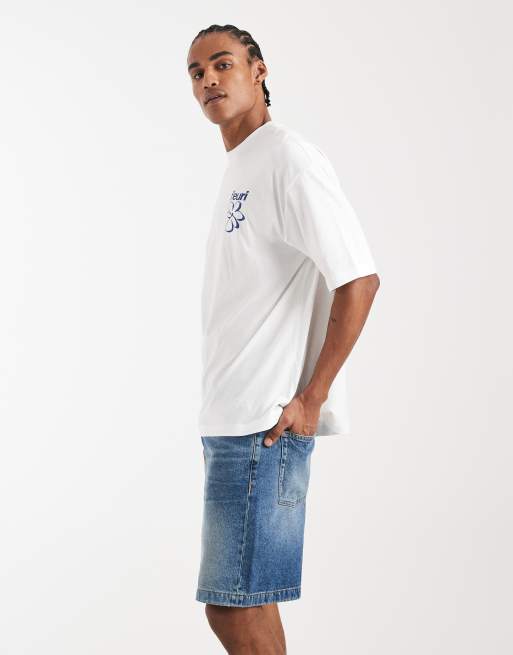 ASOS DESIGN - Halflange denim jort in blauw met donkere wassing, 3 van 5