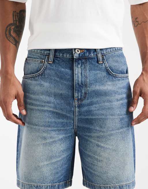 ASOS DESIGN - Halflange denim jort in blauw met donkere wassing, 4 van 5