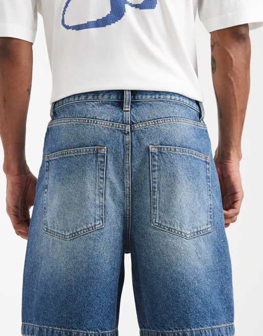 ASOS DESIGN - Halflange denim jort in blauw met donkere wassing, 5 van 5