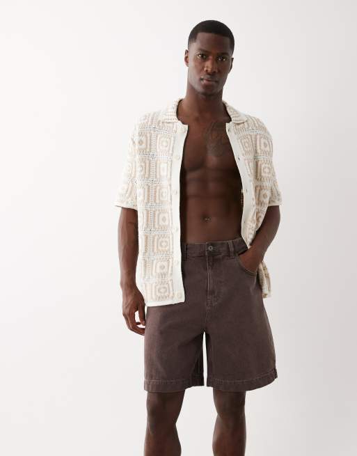 ASOS DESIGN - Halflange denim jort in bruine wassing, 2 van 5