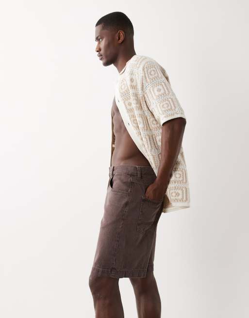 ASOS DESIGN - Halflange denim jort in bruine wassing, 3 van 5