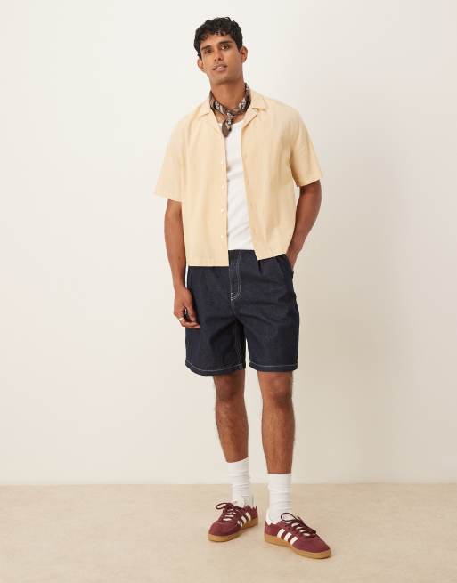 ASOS DESIGN - Halflange denim jort met dubbele plooien in raw wash, 2 van 5
