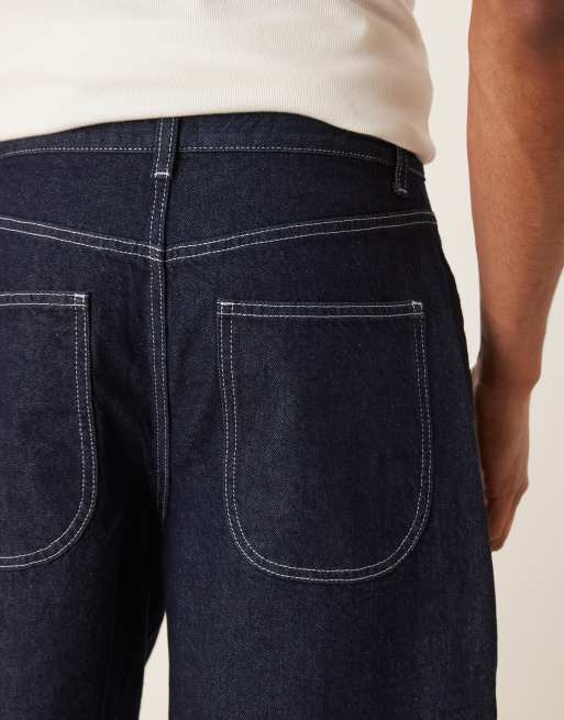 ASOS DESIGN - Halflange denim jort met dubbele plooien in raw wash, 3 van 5