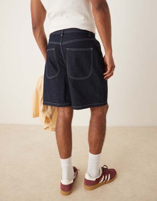 ASOS DESIGN - Halflange denim jort met dubbele plooien in raw wash, 4 van 5