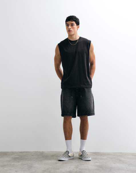 ASOS DESIGN - Halflange denim jort met strikceintuur in zwart met wassing - view 1