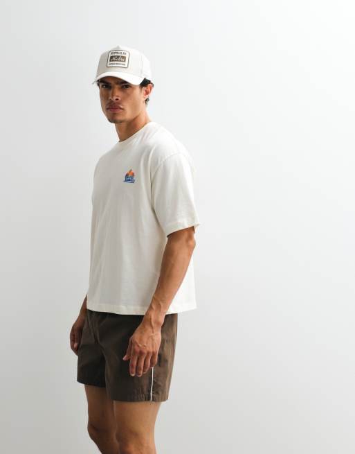 ASOS DESIGN - Halflange elastische nylon short met wijde pijpen en biezen in bruin, 5 van 7