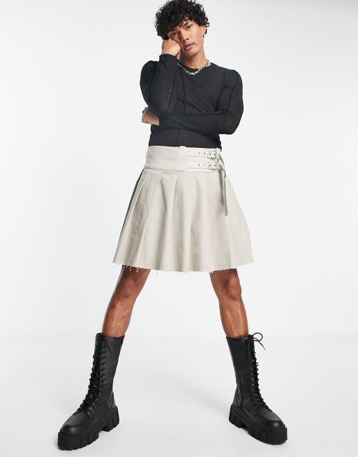 ASOS DESIGN - Halflange geplooide rok in beige 