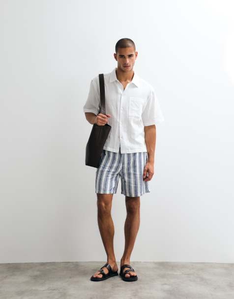 ASOS DESIGN - Halflange gestreepte short van linnenmix met wijde pasvorm, deel van co-ord set - view 1