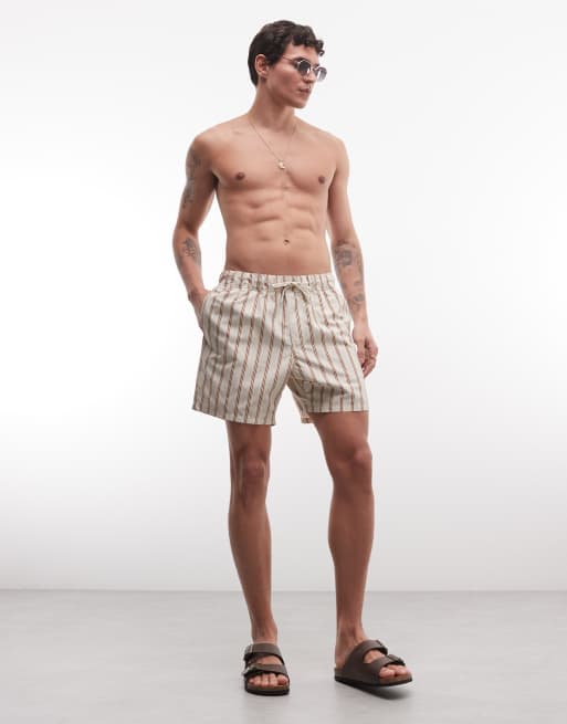 ASOS DESIGN - Halflange gestreepte zwemshort in grijs, 3 van 5