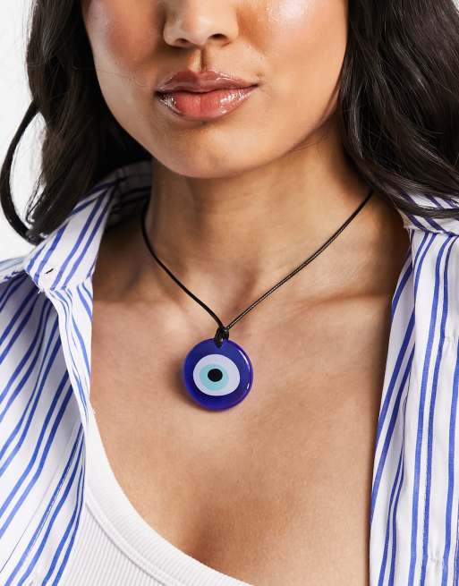 ASOS DESIGN - Halflange koordketting met ooghangertje in blauw