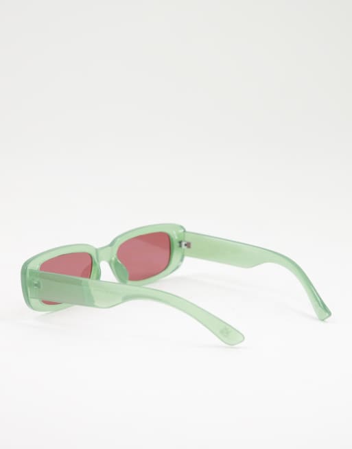 ASOS DESIGN - Halflange rechthoekige zonnebril in groen met getinte glazen, 2 van 4