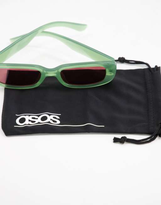 ASOS DESIGN - Halflange rechthoekige zonnebril in groen met getinte glazen, 4 van 4