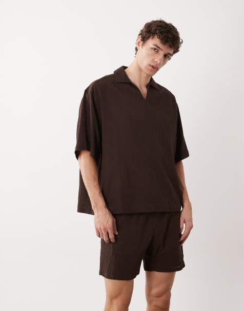 ASOS DESIGN - Halflange short met gekreukte textuur in bruin, deel van co-ord set - view 1