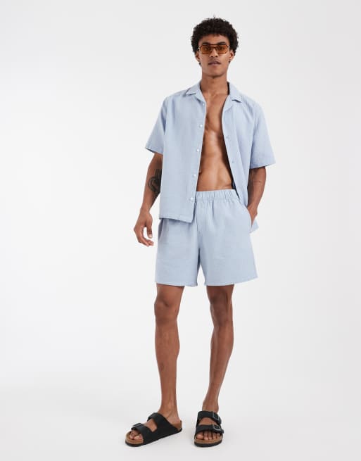ASOS DESIGN - Halflange short met wafelstructuur in blauw, deel van co-ord set, 3 van 6