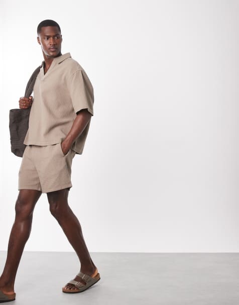 ASOS DESIGN - Halflange short met wafelstructuur in stone, deel van co-ord set - view 1