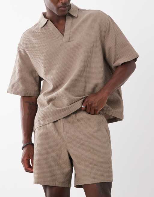 ASOS DESIGN - Halflange short met wafelstructuur in stone, deel van co-ord set, 2 van 5