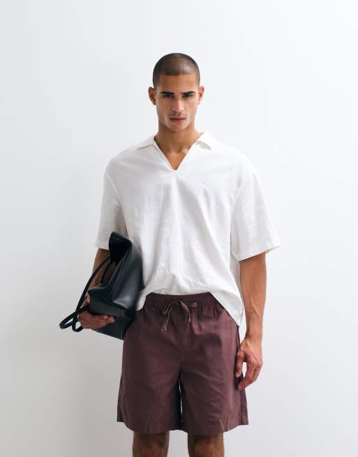 ASOS DESIGN - Halflange short van linnenmix in bruin, 2 van 5