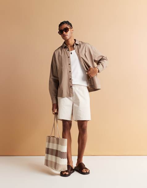 ASOS DESIGN - Halflange short van linnenmix met elastische taille in stone - view 1