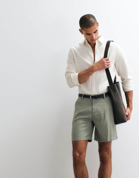 ASOS DESIGN - Halflange short van linnenmix met wijde pasvorm in kaki, deel van co-ord set - view 1