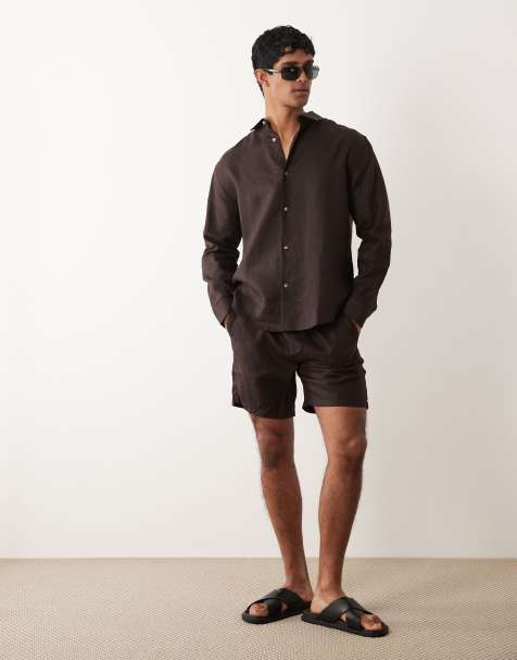ASOS DESIGN - Halflange smalle short van 100% linnen in bruin, deel van co-ord set - view 1