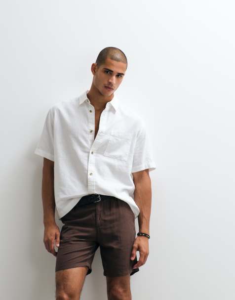 ASOS DESIGN - Halflange smalle short van een linnenmix in bruin - view 1