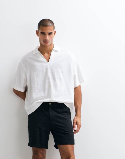 ASOS DESIGN - Halflange smalle short van een linnenmix in zwart - view 1