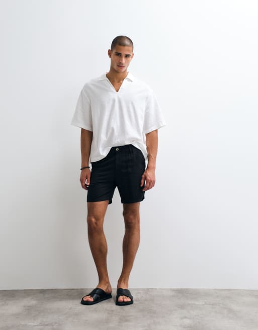 ASOS DESIGN - Halflange smalle short van een linnenmix in zwart, 2 van 5