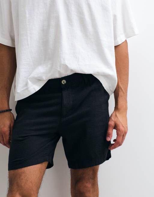 ASOS DESIGN - Halflange smalle short van een linnenmix in zwart, 3 van 5