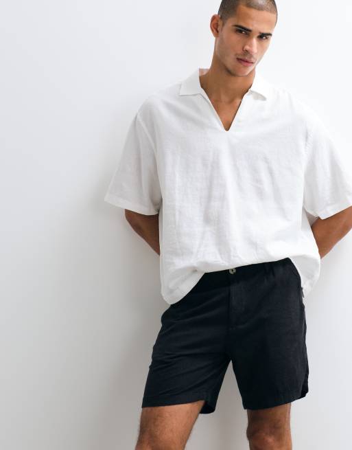 ASOS DESIGN - Halflange smalle short van een linnenmix in zwart, 5 van 5