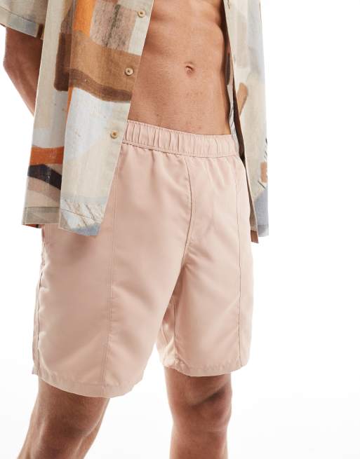ASOS DESIGN - Halflange zwemshort in beige