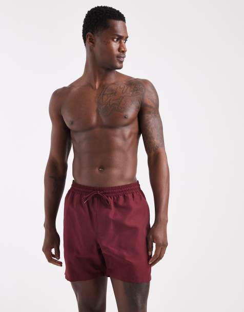 ASOS DESIGN - Halflange zwemshort in bordeauxrood - view 1