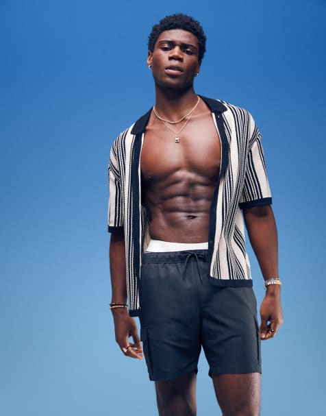 ASOS DESIGN halflange zwemshort met cargozakken in zwart - view 1