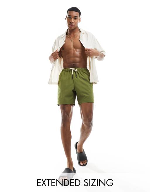ASOS DESIGN - Halflange zwemshort met trekkoord van touw in groen  