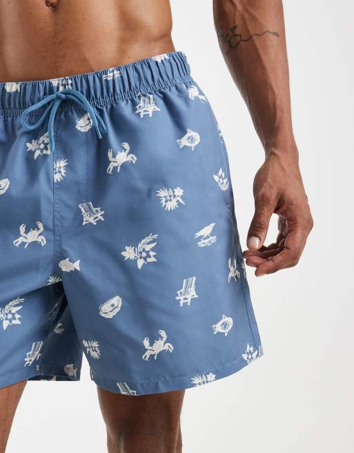 ASOS DESIGN - Halflange zwemshort met vakantieprint in blauw, 5 van 5