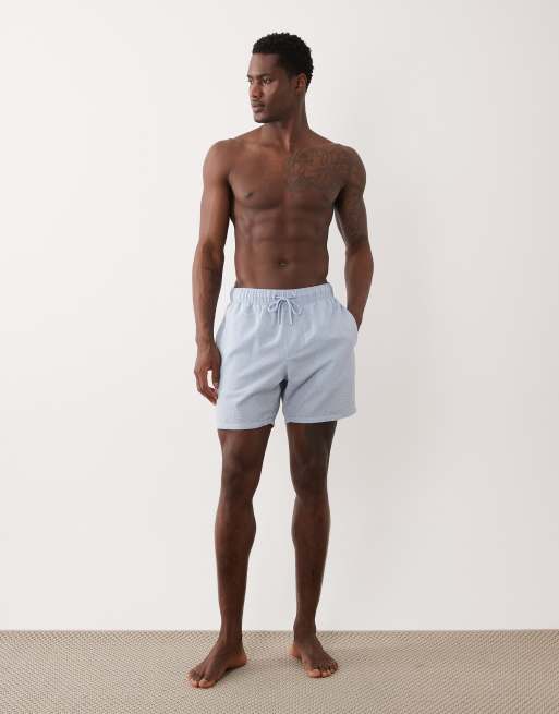 ASOS DESIGN - Halflange zwemshort van seersuckerstof in blauw, 2 van 5