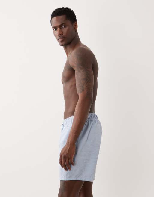 ASOS DESIGN - Halflange zwemshort van seersuckerstof in blauw, 3 van 5